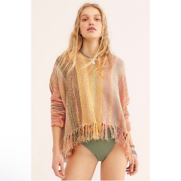 Free People Sweaters - Free People Radiate Striped Pullover Fringed NWT Confetti Combo Sweater Size M